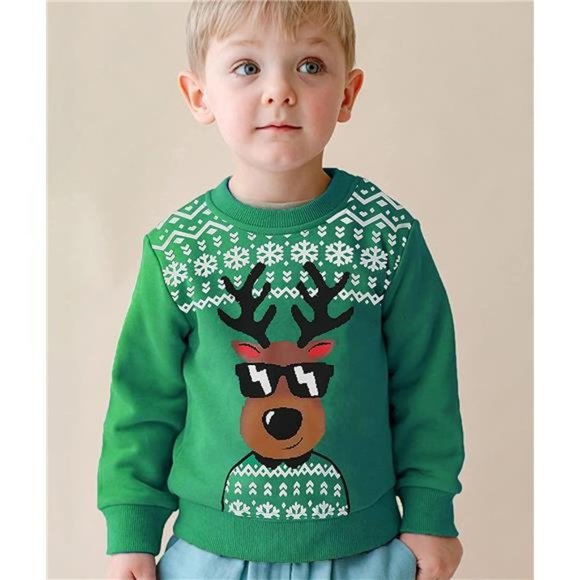 Toddler Boys Christmas Sweatshirt Sweater & Kids Pullover Long Sleeve - Picture 3 of 7